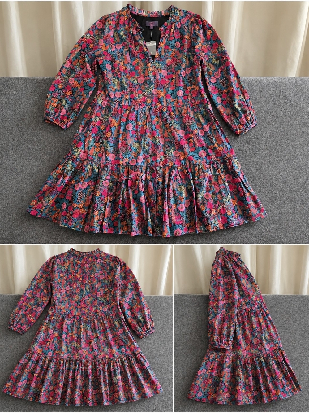 J. Crew Purple Floral Tiered Long-Sleeve Dress - Picture 2 of 5